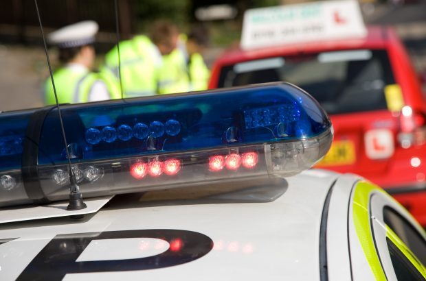 Blue light on a police vehicle