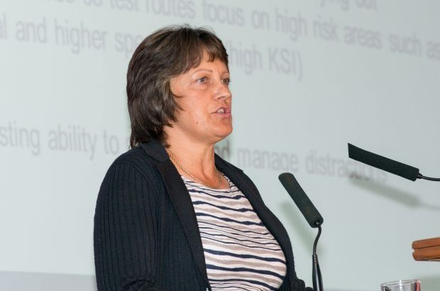 Lesley Young (former Chief Driving Examiner) speaking at an event
