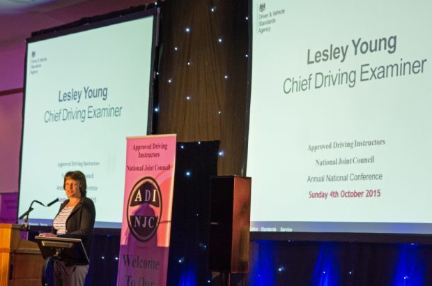 Lesley Young ( former Chief Driving Examiner) presenting at an event
