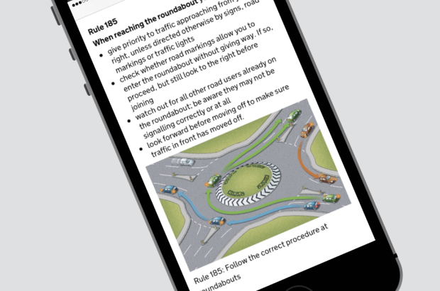 Mobile phone on the Highway Code rule 185 page