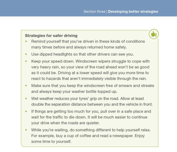 Screenshot of DVSA's guide to Better Driving about strategies for safer driving, pages 86