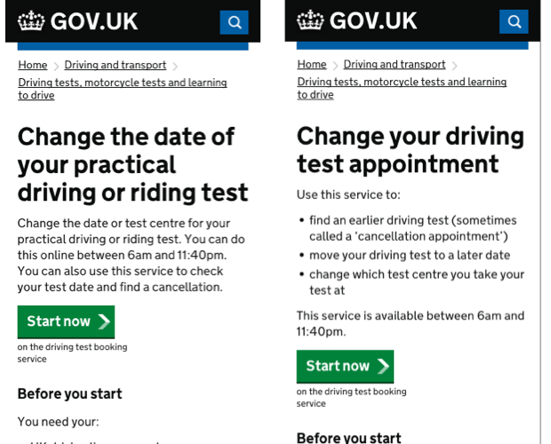 Change the date of your driving test appointment - before and after