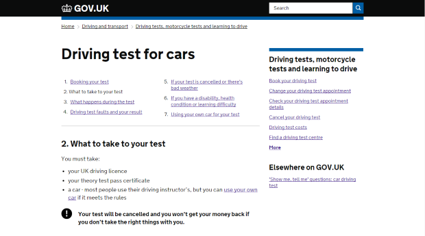 2016: ‘What to take to your test’ at the simpler and clearer address of www.gov.uk/driving-test/what-to-take