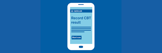 Phone graphic showing a mock up of the GOV.UK record a CBT result page