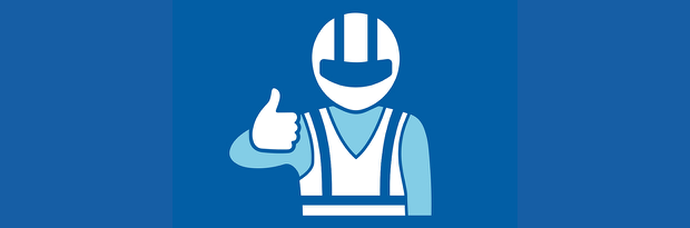 Illustration of a motorcyclist with a 'thumbs up'