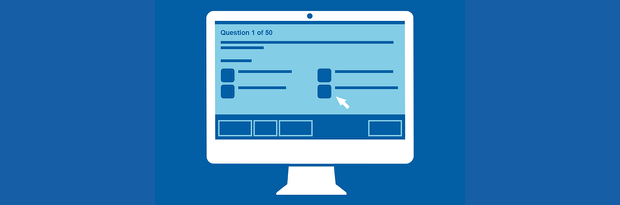 Motorcycle theory test mock up on a animated computer