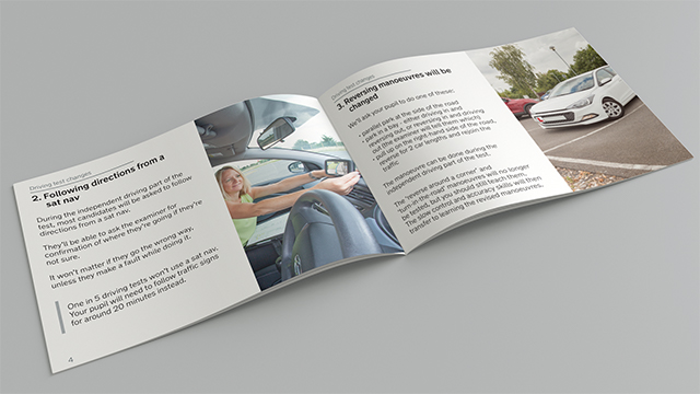 A double-page spread of the driving test changes handbook