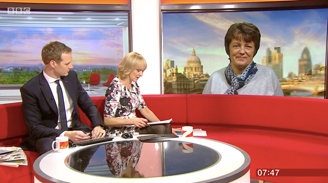 Lesley Young appearing on BBC Breakfast