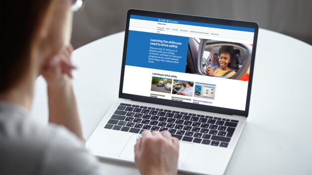 Guidance on learning the skills you need to drive safely displayed on a laptop computer